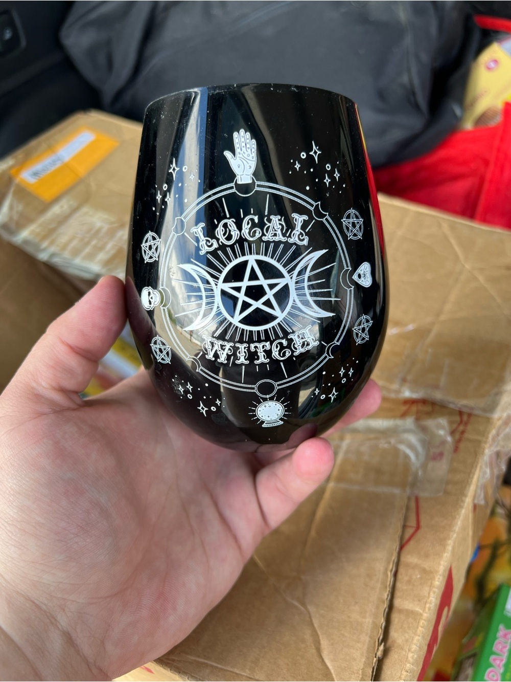 Local Witch Black Stemless Wine Glass - White Graphic